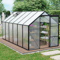 6 x 12 ft Walk-In Polycarbonate Greenhouse with Aluminum Frame & Raised Base, Black