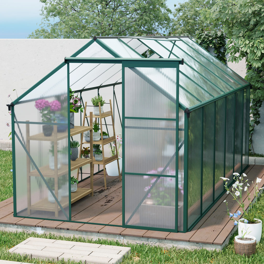 6 x 12 ft Walk-In Polycarbonate Greenhouse with Aluminum Frame & Raised Base, Green