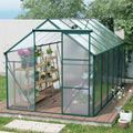 6 x 12 ft Walk-In Polycarbonate Greenhouse with Aluminum Frame & Raised Base, Green