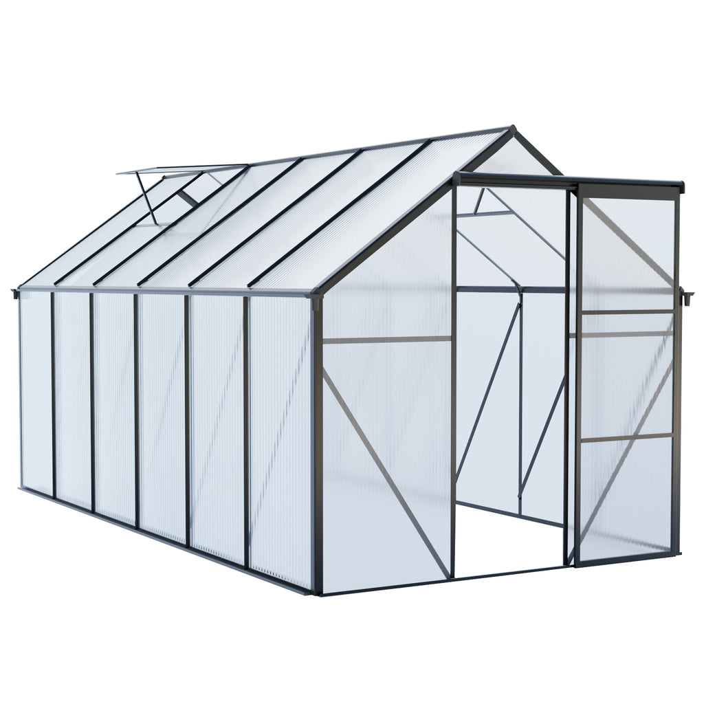 6 x 12 ft Walk-In Polycarbonate Greenhouse with Aluminum Frame & Raised Base, Black
