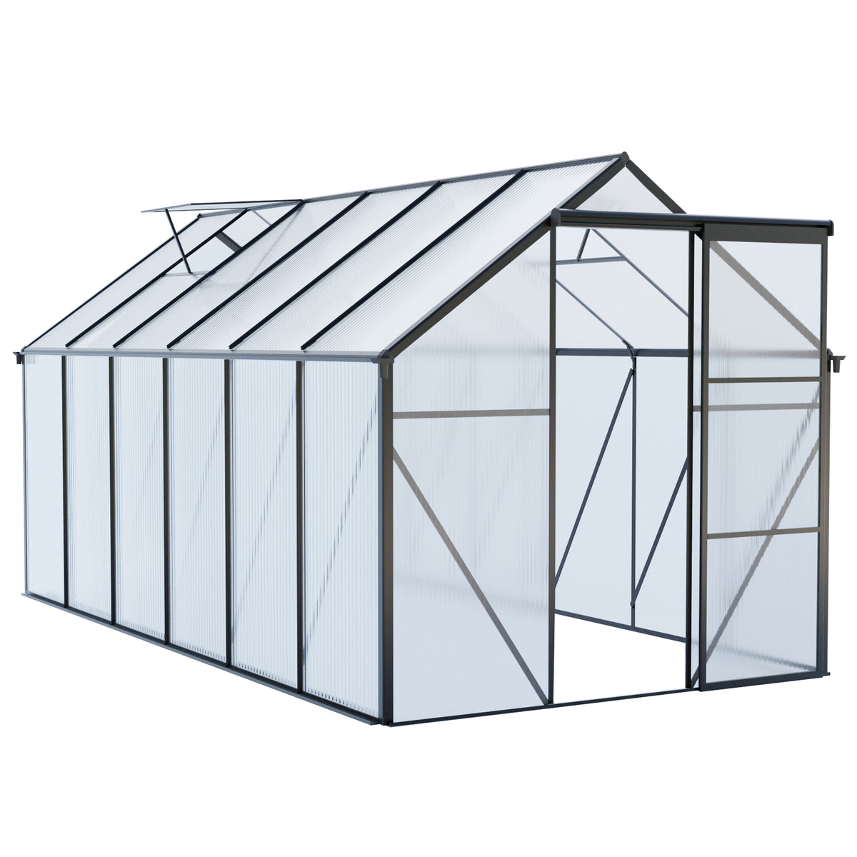 6 x 12 ft Walk-In Polycarbonate Greenhouse with Aluminum Frame & Raised Base, Black