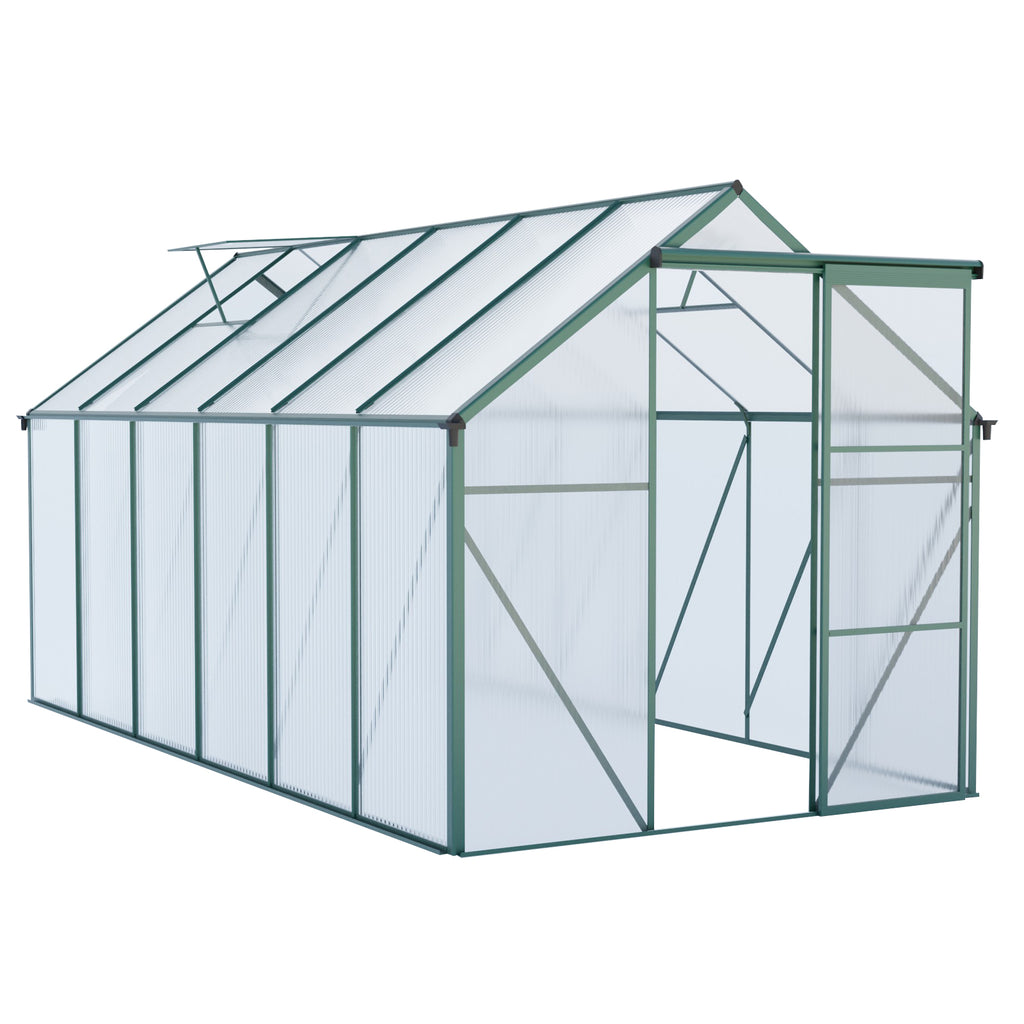 6 x 12 ft Walk-In Polycarbonate Greenhouse with Aluminum Frame & Raised Base, Green
